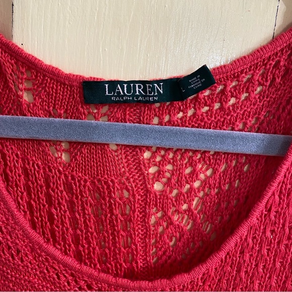 Lauren Ralph Lauren Crochet Coral Midi Length Dress Open Knit Sleeveless Large - Picture 5 of 5